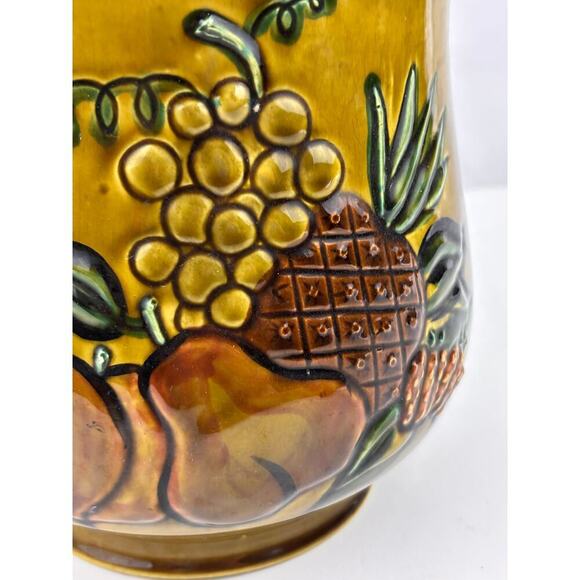 California Pottery Cookie Jar 2004 Mustard Yellow Embossed Fruit VTG Kitchen - Picture 4 of 16